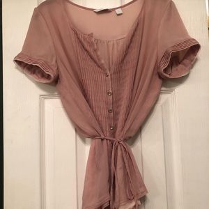 Pink button up tie blouse